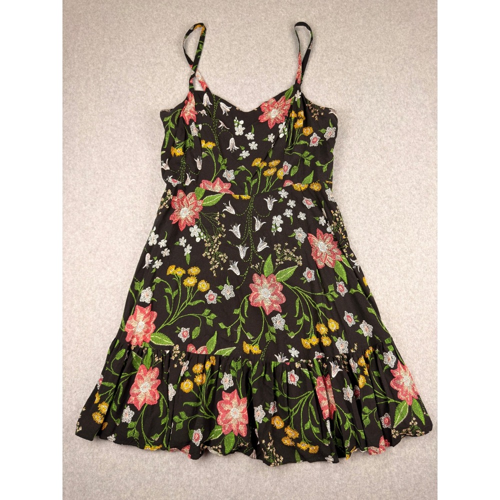Old Navy Floral Smocked Back Ruffle Hem Mini Dress Black Size L